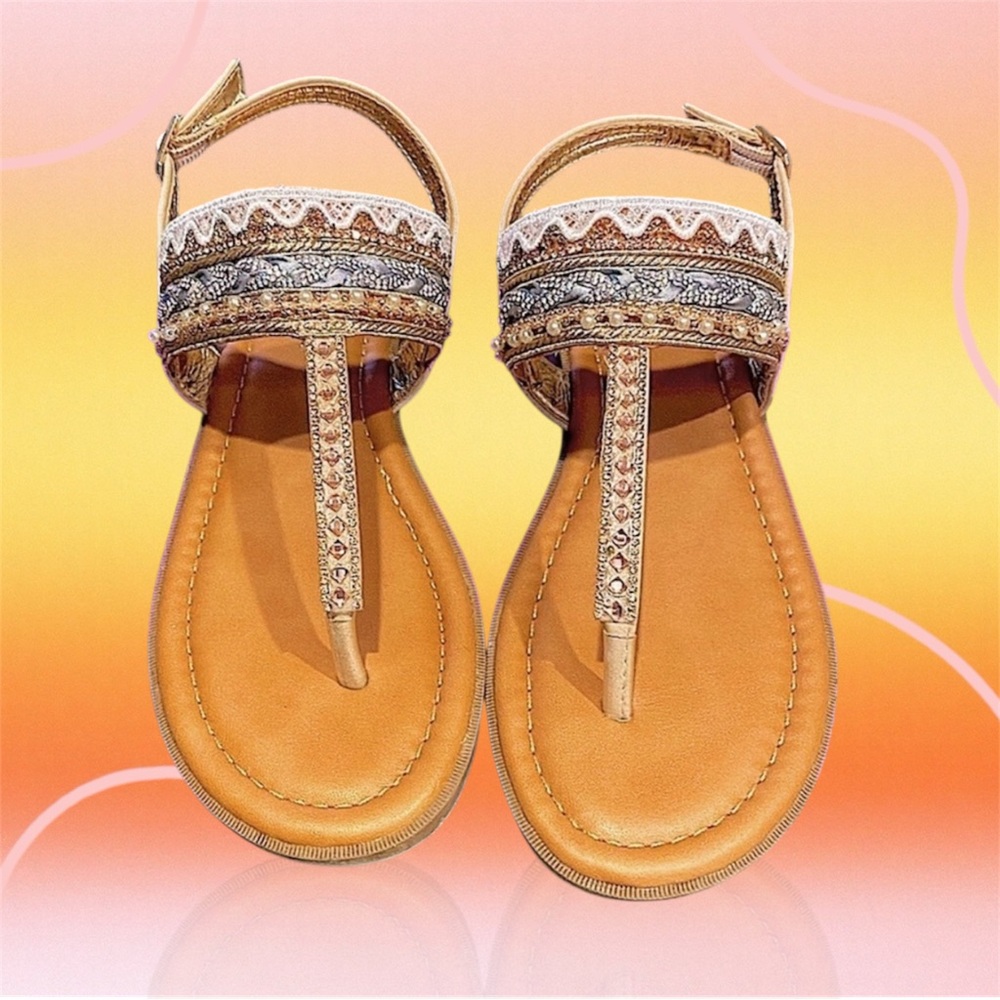 Jeweled Thong Sandals, 1” stacked heel, lotta sparkle, Size 6.5, New in Box